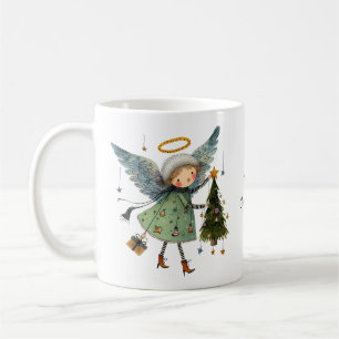Cute Angel with Christmas Tree Coffee Mug