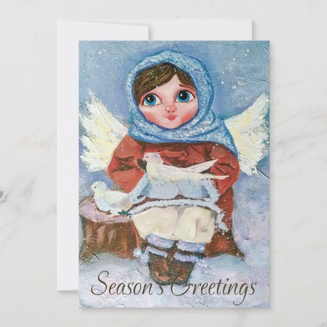Cute Angel With Dove Christmas Holiday Card  (Front)