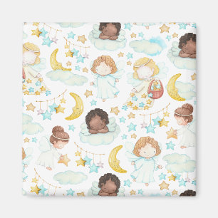 Cute Angels and Stars Watercolor Pattern Tote Bag Magnet