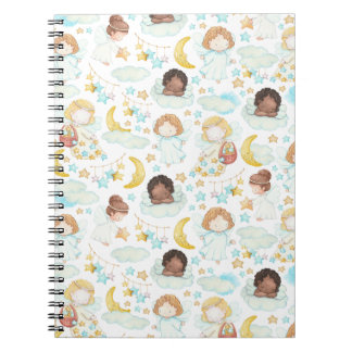 Cute Angels and Stars Watercolor Pattern Tote Bag Notebook