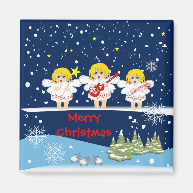 Cute Angels Merry Christmas Magnet (Front)