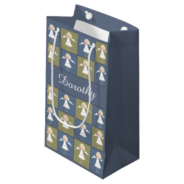 Cute Angels Personalised Name Gift Wrapping Small Gift Bag (Front Angled)