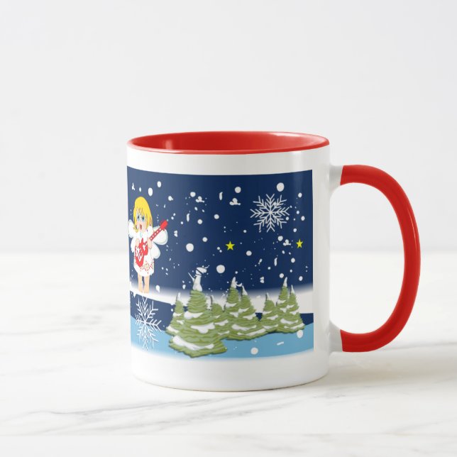 Cute Angels, Snow and Custom Text mug (Right)