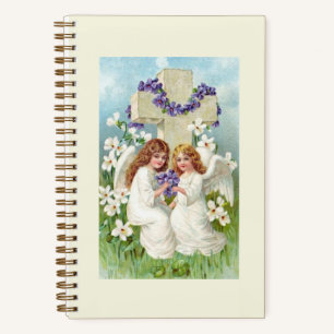 Cute Angels With Cross And Flowers Notebook