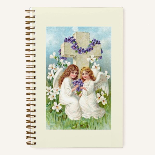 Cute Angels With Cross And Flowers  Notebook (Front)