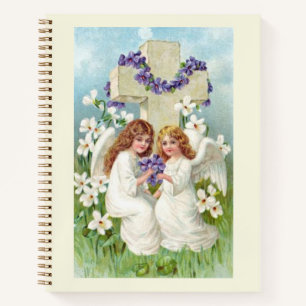 Cute Angels With Cross And Flowers Notebook