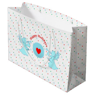 Cute angels with polka dots and snowflakes large gift bag