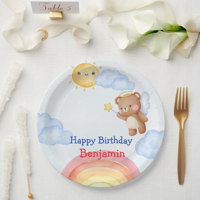 Cute Angle teddy bear wing Birthday Party Paper Plate (Wedding)