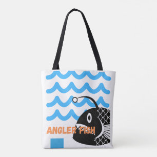 Cute Anglerfish Tote Bag Ocean Waves & Deep Sea