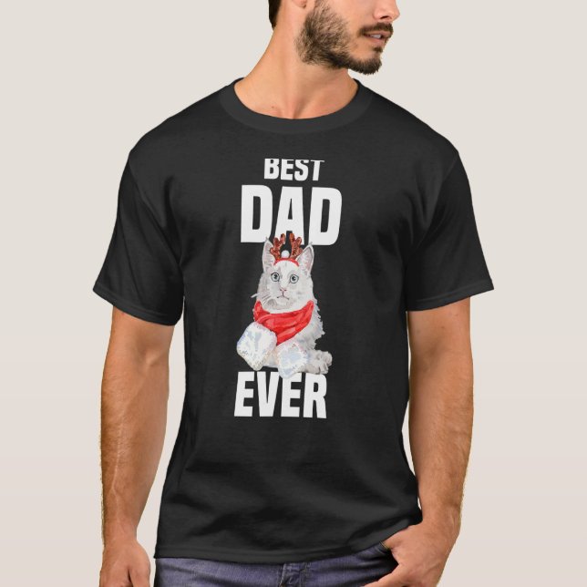 Cute Angora Cat with Reindeer Costume Best Dad Eve T-Shirt (Front)