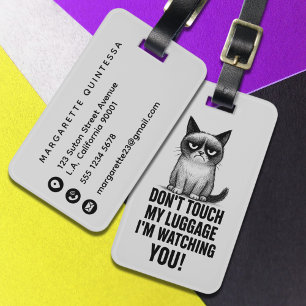 Cute Angry Cat Funny Humor Black and Grey Luggage Tag