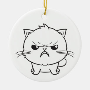Cute angry cat hissing. ceramic tree decoration