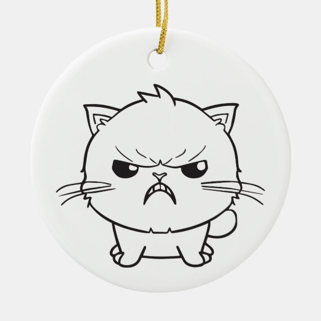 Cute angry cat hissing. ceramic tree decoration (Front)