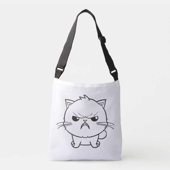 Cute angry cat hissing. crossbody bag (Front)
