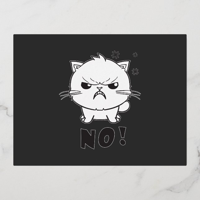 Cute angry cat hissing No. Foil Holiday Postcard (Front)