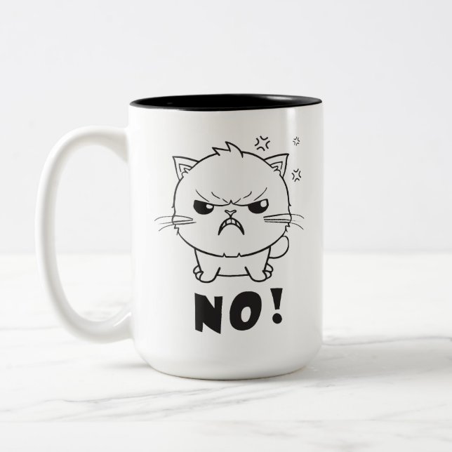 Cute angry cat hissing No. Two-Tone Coffee Mug (Left)