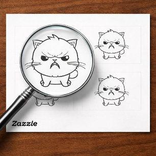 Cute angry cat hissing. rectangular sticker