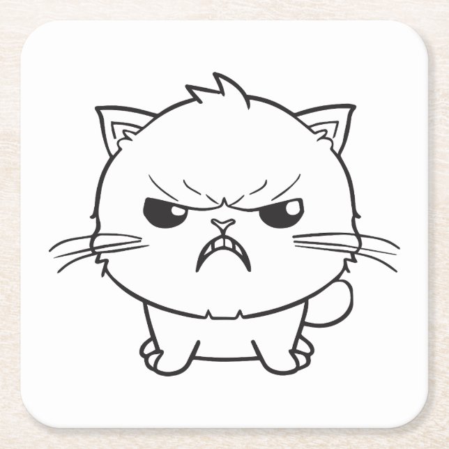 Cute angry cat hissing. square paper coaster (Front)
