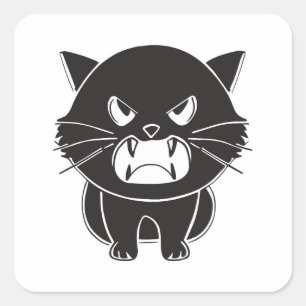 Cute angry cat hissing. square sticker