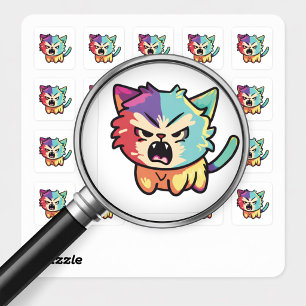 Cute angry cat hissing. square sticker