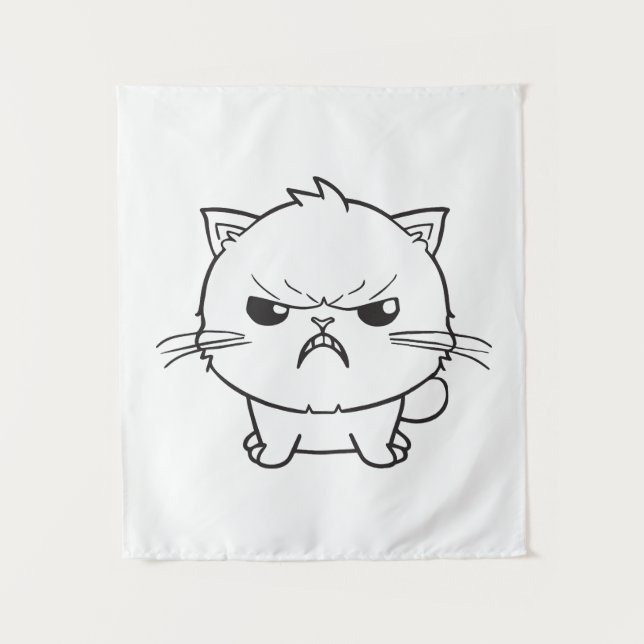 Cute angry cat hissing. tapestry (Front)