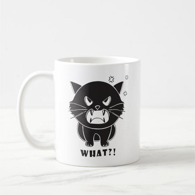 Cute angry cat hissing What. Coffee Mug (Left)