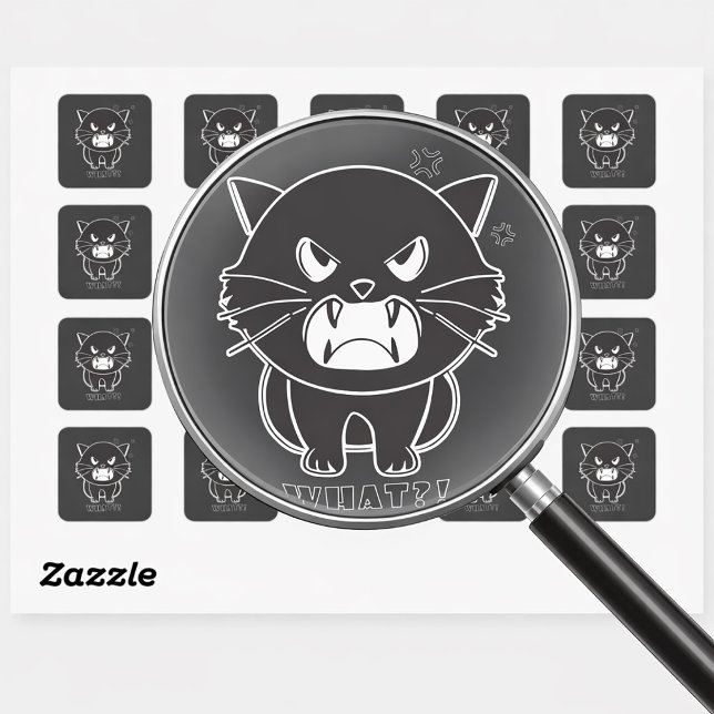 Cute angry cat hissing What. Square Sticker (Cute angry cat hissing What. Square Sticker)