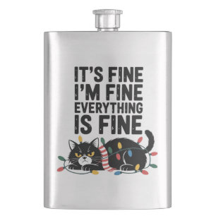 Cute Angry Cat Holiday Scarf Lights Snarky Saying Hip Flask