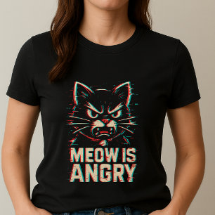 Cute Angry Glitch Cat Tee; Fun Meow Is Angry Meme T-Shirt