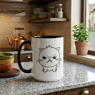 Cute Angry hissing Cat Line Art Illustration Mug