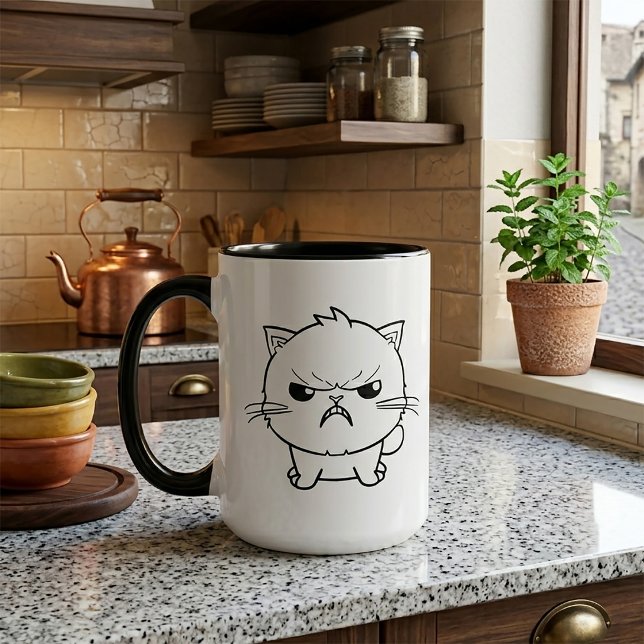 Cute Angry hissing Cat Line Art Illustration Mug (Cute Angry hissing Cat Line Art Illustration. Mug)