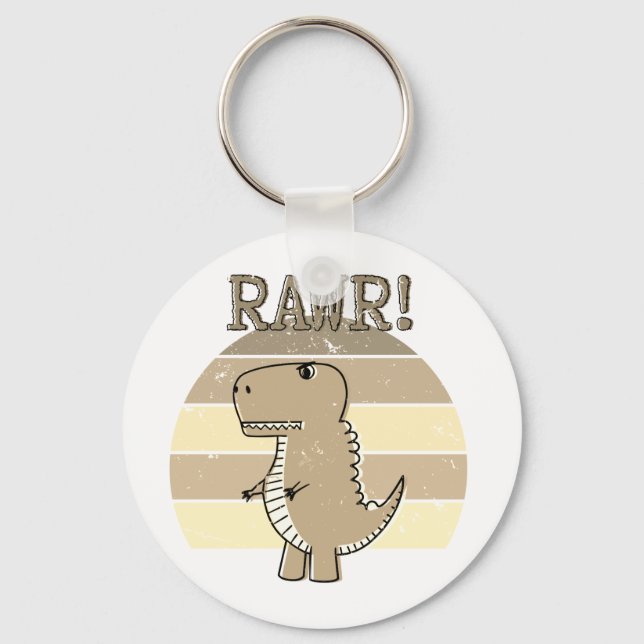 Cute Angry Sepia Cartoon T-Rex Dinosaur Sunset  Key Ring (Front)