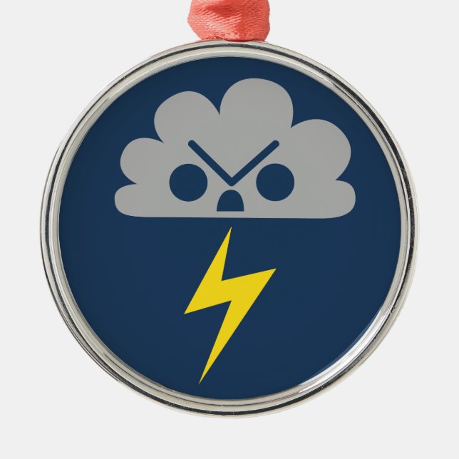 Cute Angry Storm Cloud with Lightning Bolt Metal Tree Decoration (Front)