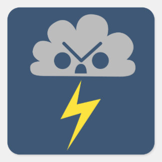 Cute Angry Storm Cloud with Lightning Bolt Square Sticker
