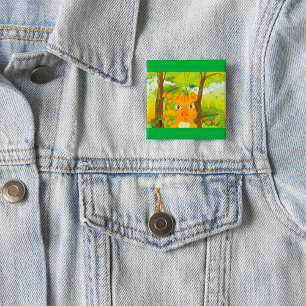 Cute Angry Tiger Cartoon in Jungle  15 Cm Square Badge