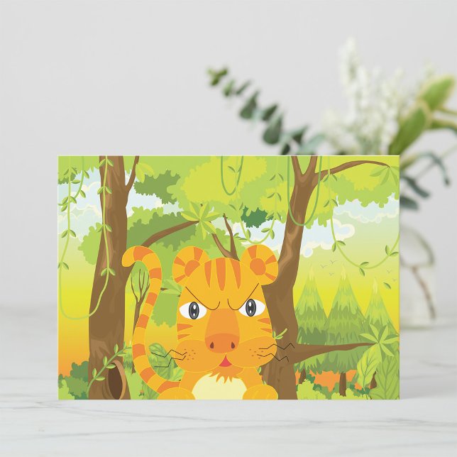 Cute Angry Tiger Cartoon in Jungle  Invitation (Creator Uploaded)