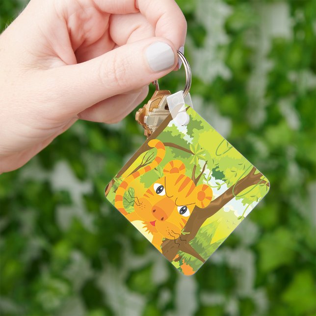 Cute Angry Tiger Cartoon in Jungle  Key Ring (Creator Uploaded)