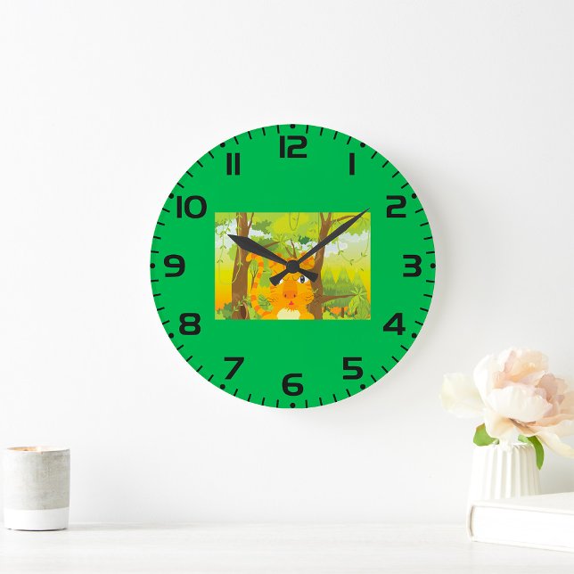 Cute Angry Tiger Cartoon in Jungle  Large Clock (Creator Uploaded)