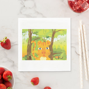 Cute Angry Tiger Cartoon in Jungle  Napkin