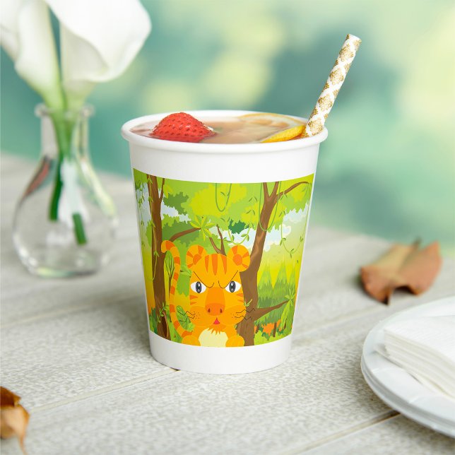 Cute Angry Tiger Cartoon in Jungle  Paper Cups (Creator Uploaded)
