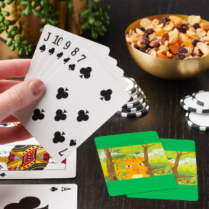 Cute Angry Tiger Cartoon in Jungle  Playing Cards