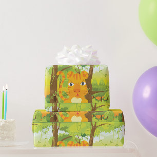 Cute Angry Tiger Cartoon in Jungle  Wrapping Paper