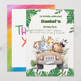 Cute Animal 1st birthday invitation