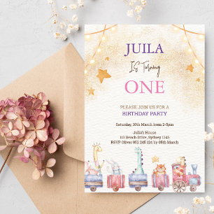 cute animal  1st birthday party  invitation