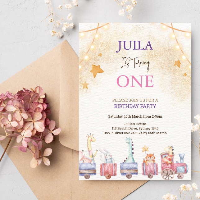 cute animal  1st birthday party  invitation (Creator Uploaded)