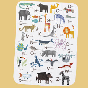 Cute Animal ABC Alphabet Kids Baby Blanket