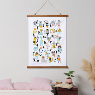Cute Animal Alphabet   Some Have Hats Hanging Tapestry