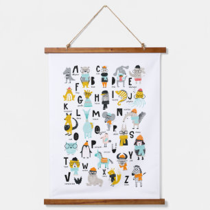 Cute Animal Alphabet   Some Have Hats Hanging Tapestry