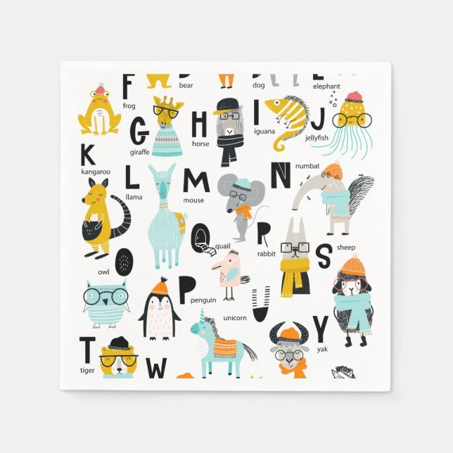 Cute Animal Alphabet | Some Have Hats Napkin (Front)