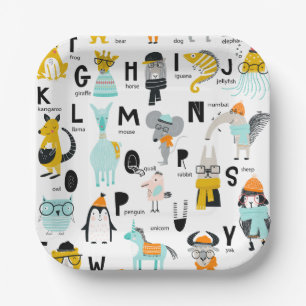 Cute Animal Alphabet Some Have Hats Paper Plate